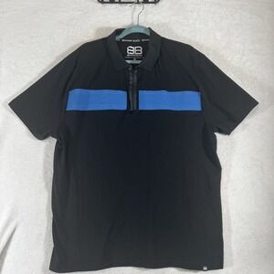 Benjamin Black Mens Black Blue 2X Stripe Polo Shirt Top 1/4 Zip Short Sleeve